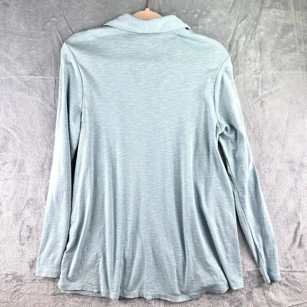 J Jill Pima Center-Pleat Tunic Top Women’s Size Medium LS Blue 100% Pima Cotton - Picture 2 of 9